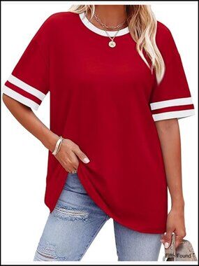 Loose Fit Color Block Crew Neck T-Shirt Half Sleeve Tee Summer Top